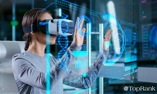 Woman using virtual reality image.