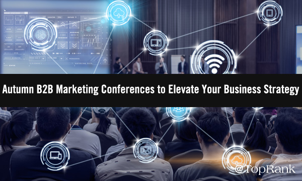 B2B marketing conference attendees and speakers on stage image.