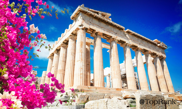 Fresh flower beside ancient Parthenon.