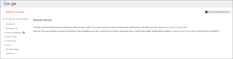 Google Search Console Security Notice