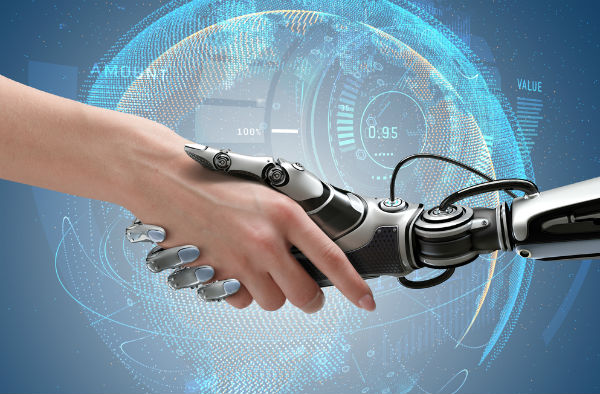 Human shaking hands with a robot