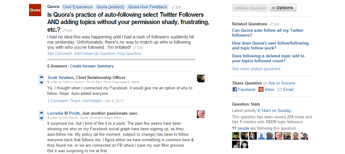 Quora- Is Quora's practice of auto-following select Twitter Followers AND adding topics without your permission shady, frustrating, etc.- - Quora_1294691098265