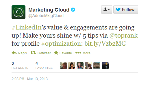 Adobe recommends TopRank post on LinkedIn