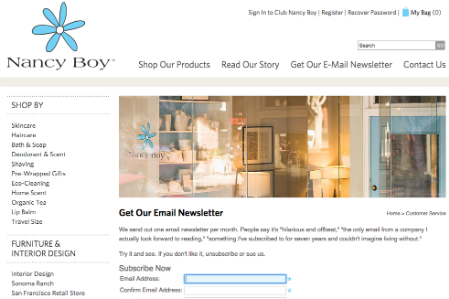 Nancy Boy Email Newsletter